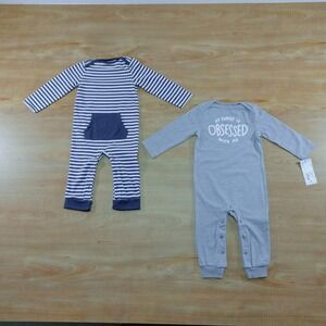 Cat Jack Baby Boy Pajamas Sleepwear One Piece Striped Gray Outfit Set 12M